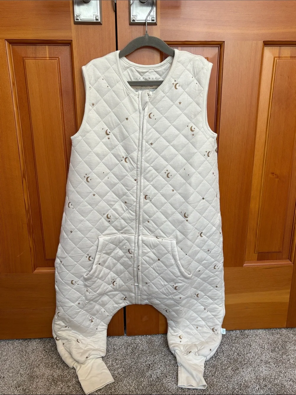 NWOT TEALBEE Cream Quilted Kids Sleep Walker with Moon Print 3/4